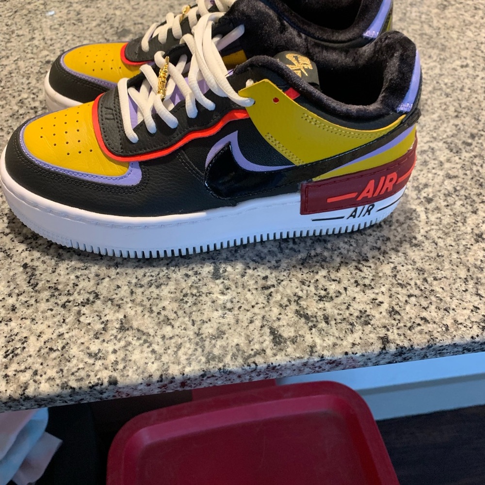 Nike Air Force 1 Yellow and Purple Sneakers - Picture 3 of 4